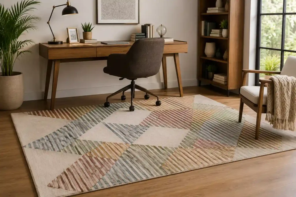 Eco friendly rug with a desk and chair – Hasida Rugs Collection
