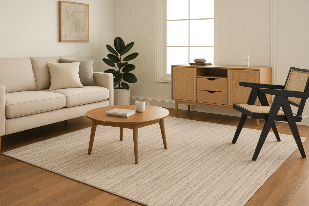 handmade greige wool rug for modern living room