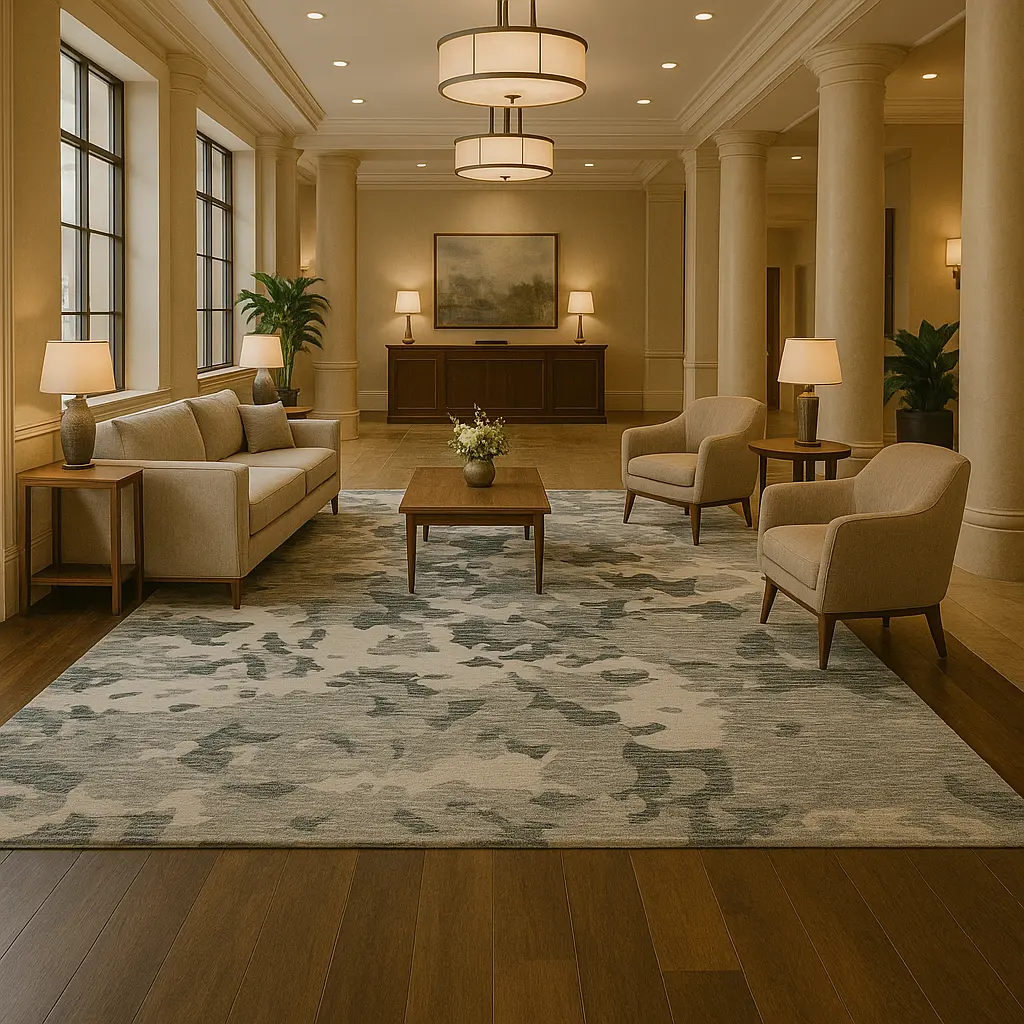 Durable-handmade-commercial-area-rug-in-hotel-lobby