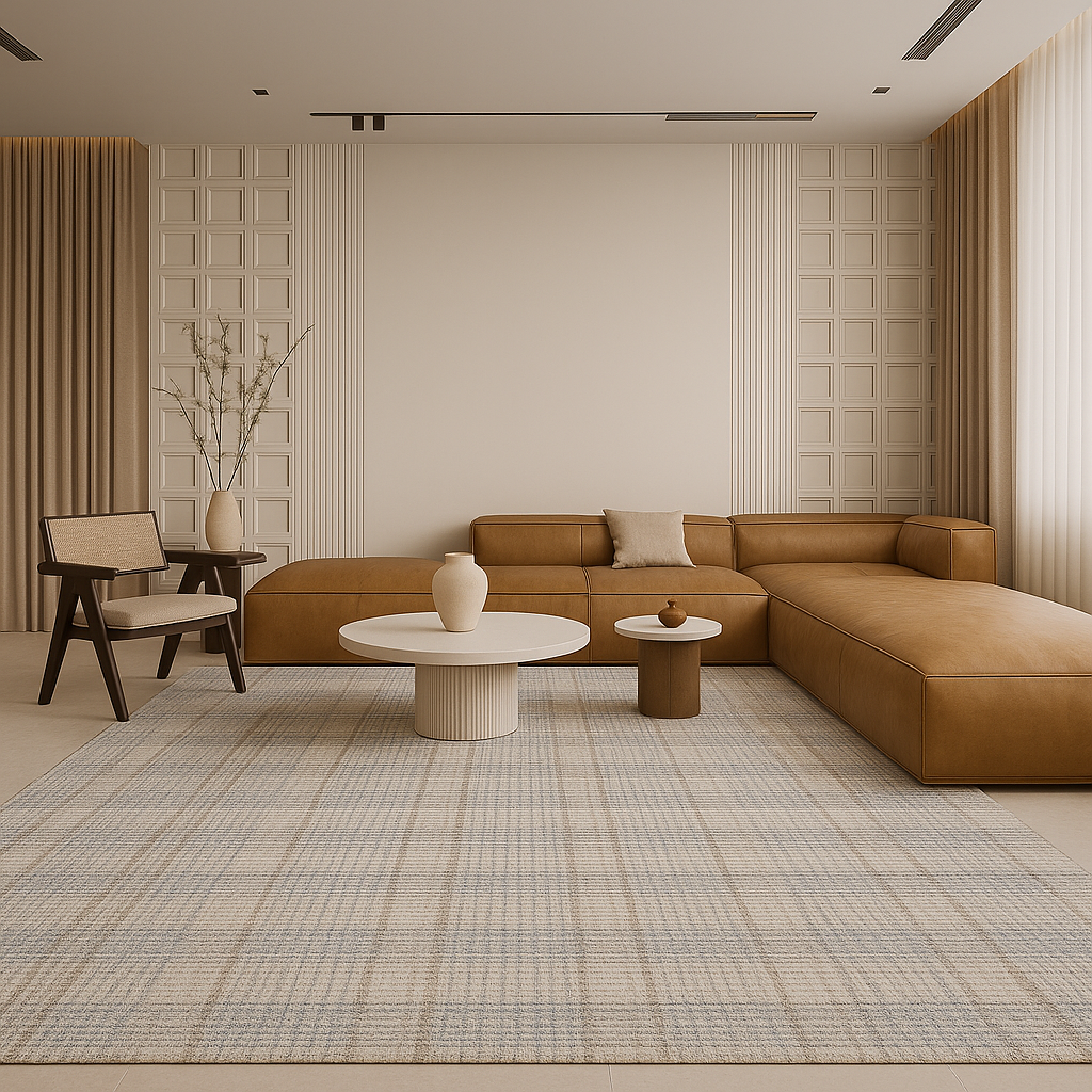 A stylish area rug for living room showcasing geometric pattern rugs that enhance modern interiors with balanced patterns and colors.