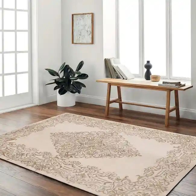 Home Gallery Noble HRC 724 Ivory Rug Room scene1 Hasida Rugs Collection result 1