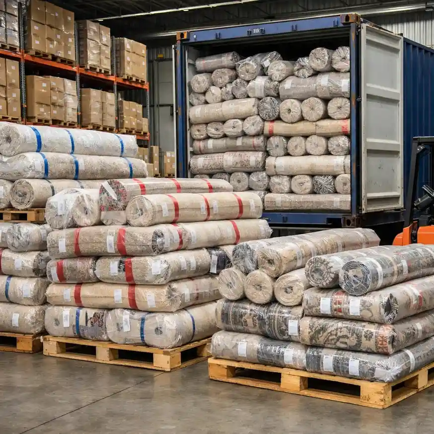 Wholesale handmade rugs packed for international shipping from India – Hasida rugs Collection