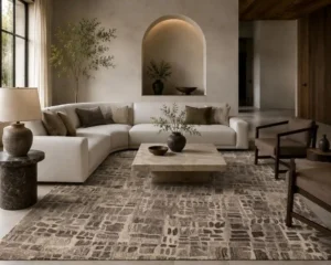 Eco-friendly handmade rug styled in a luxury bedroom interior – Hasida Rugs Collection