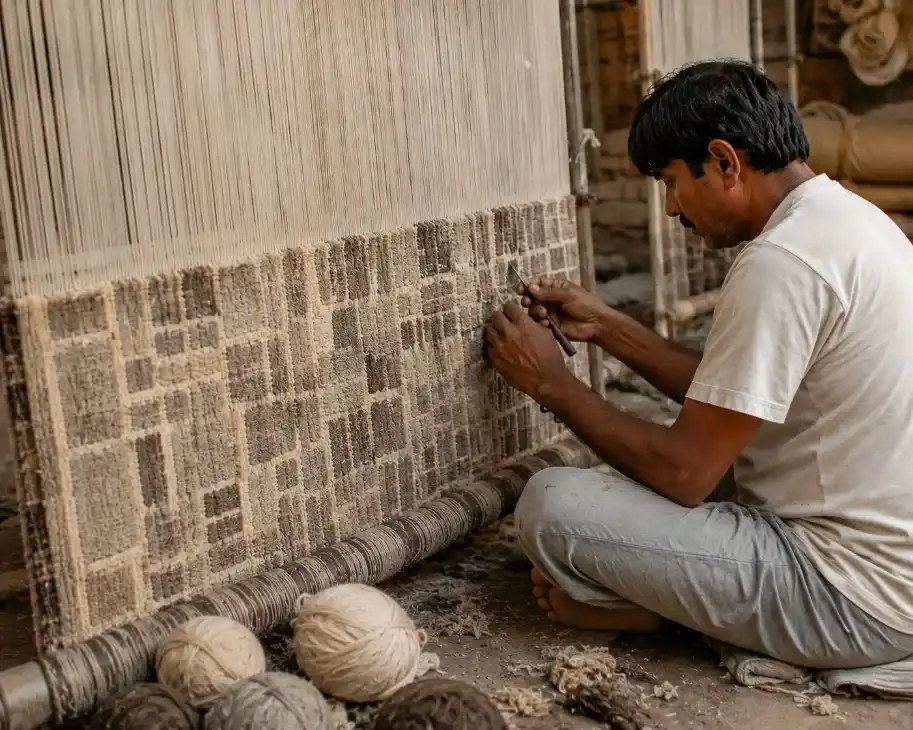 Handmade wool rug weaving process in Bhadohi and Mirzapur India – Hasida Rugs Collection