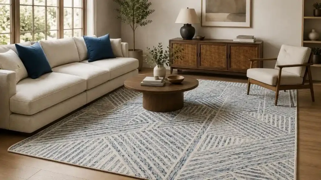 Rug strike-off inspection before bulk handmade rug production approval – Hasida Rugs Collection