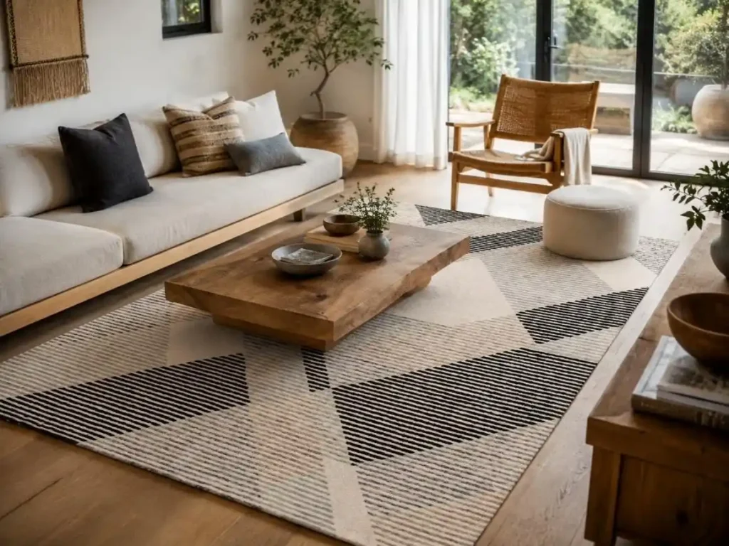 Sustainable handmade wool rug in a luxury modern living room – Hasida Rugs Collection
