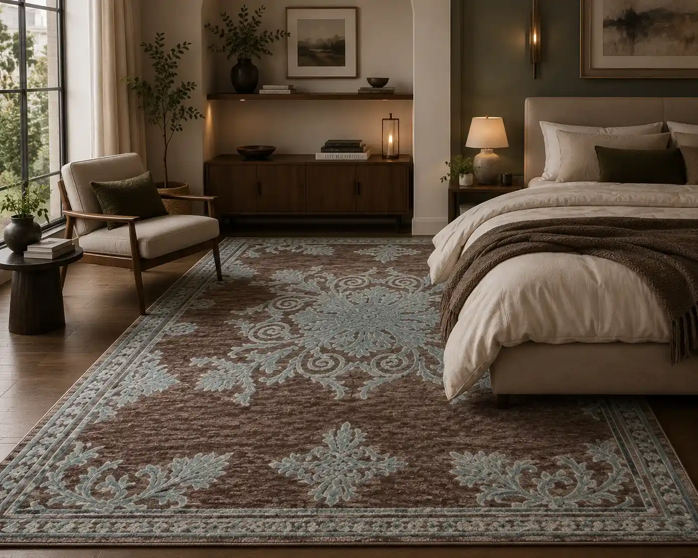 Designer sketching a detailed rug pattern